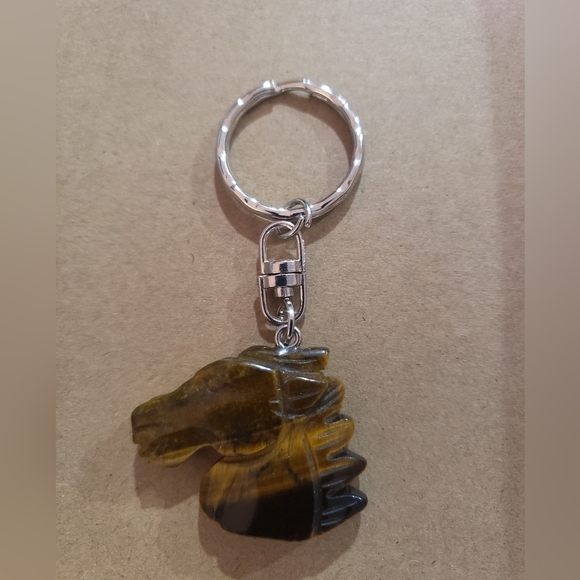 111- Tiger Eye Stone of Protection Keychain Handmade Unisex NWT - Picture 1 of 4